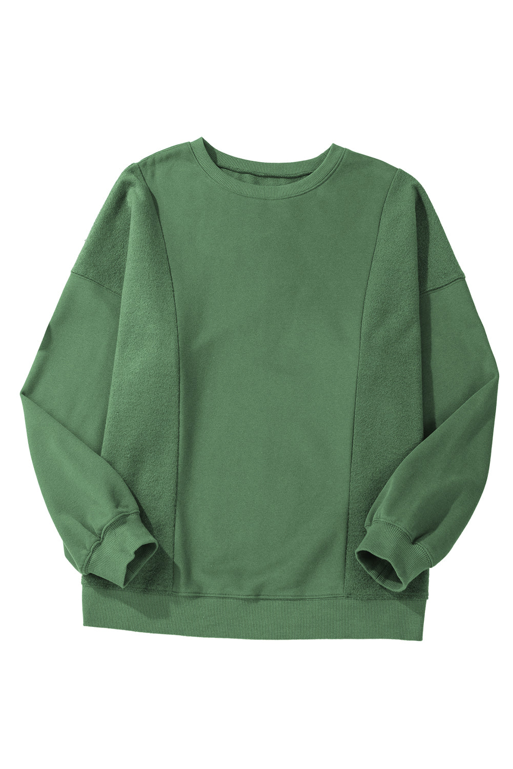 Blackish Green Loose Patchwork Crewneck Plus Size Sweatshirt