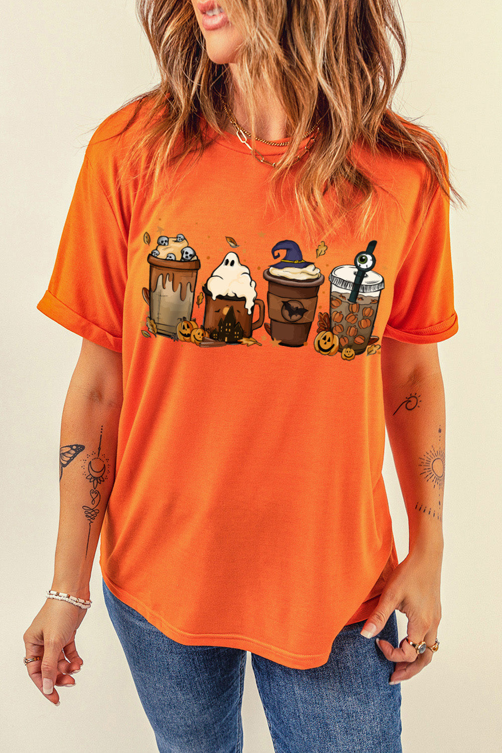 Orange Horror Coffee Pumpkin Spice Halloween Graphic Tee