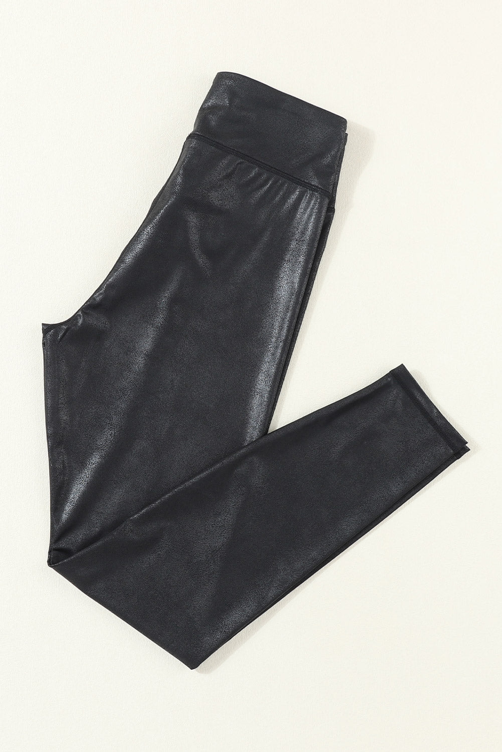 Navy Blue Crossed Dip Waist Sleek Leather Leggings