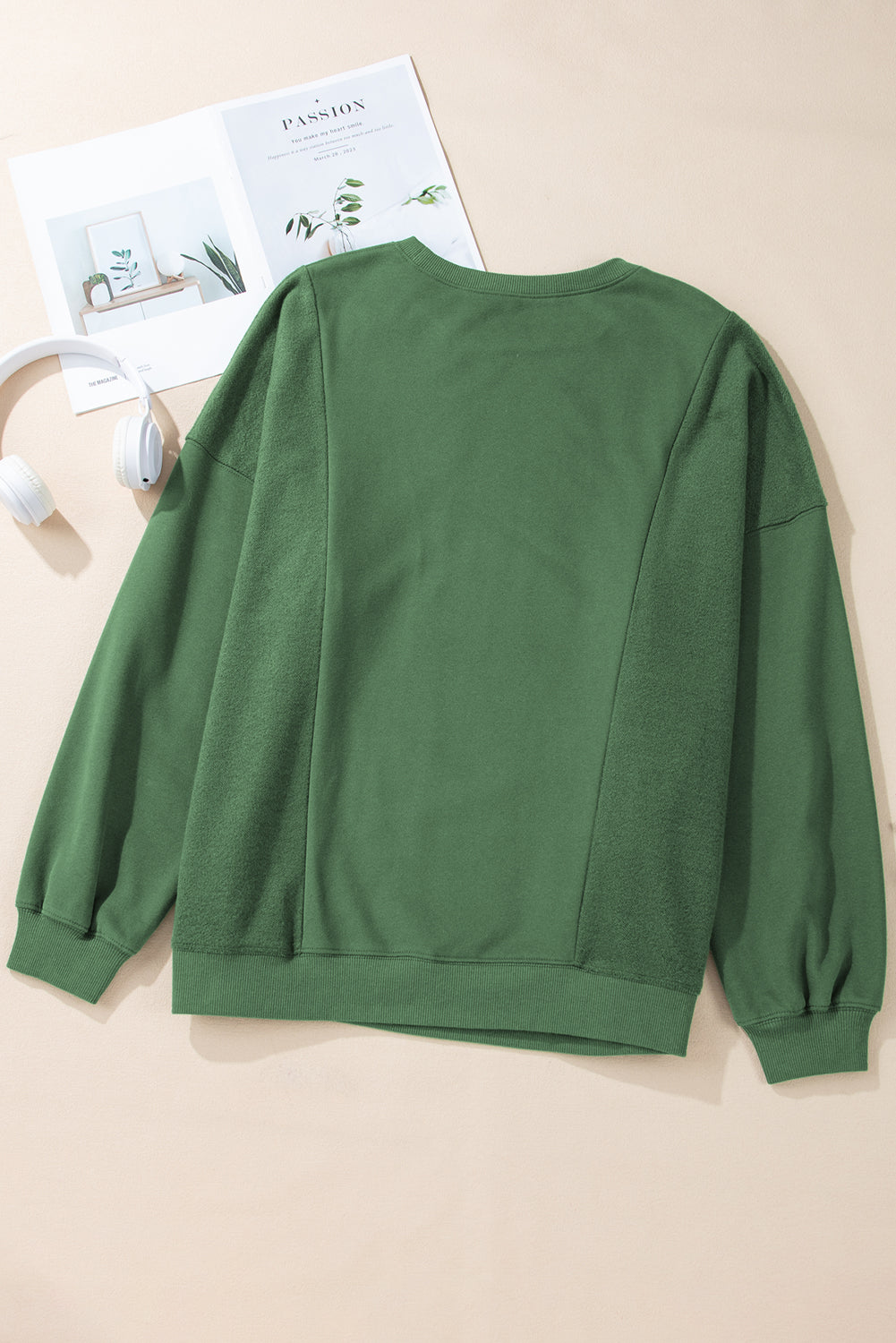 Blackish Green Loose Patchwork Crewneck Plus Size Sweatshirt